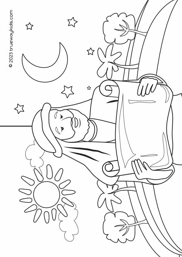 Psalm 1 - mediate on God's Word day and night - coloring page for kids