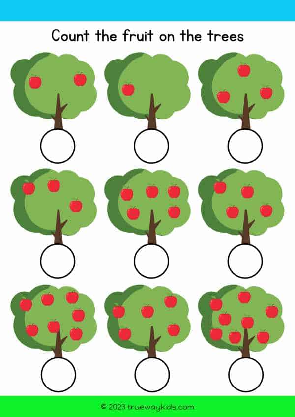 Psalm 1 - count fruit on the tree, Bible worksheet for kids