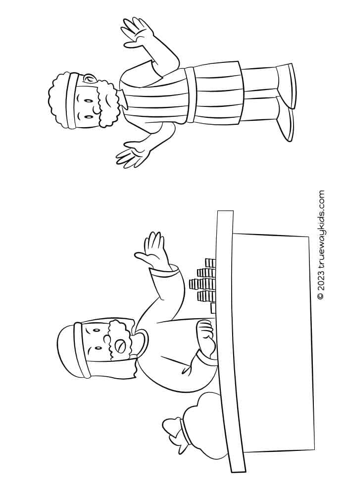 Peter in the temple with tax collector - coloring page for kids