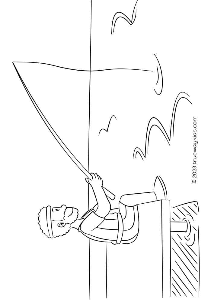 Peter fishing - story coloring page for kids