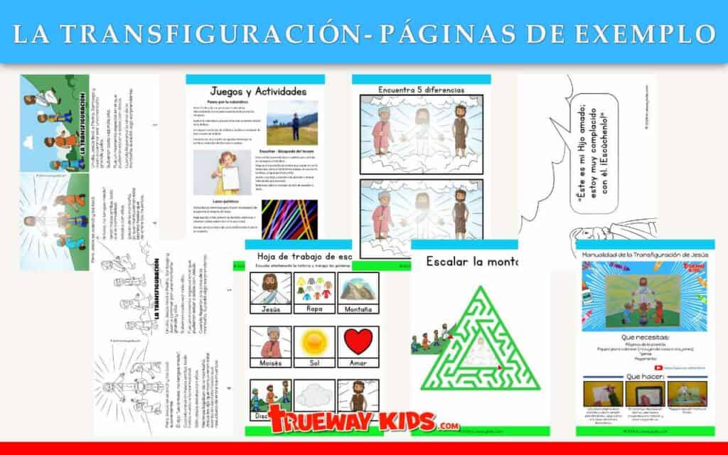 Página de ejemplo de Trueway Kids Lección bíblica sobre las transfiguraciones para imprimir gratuitamente para niños