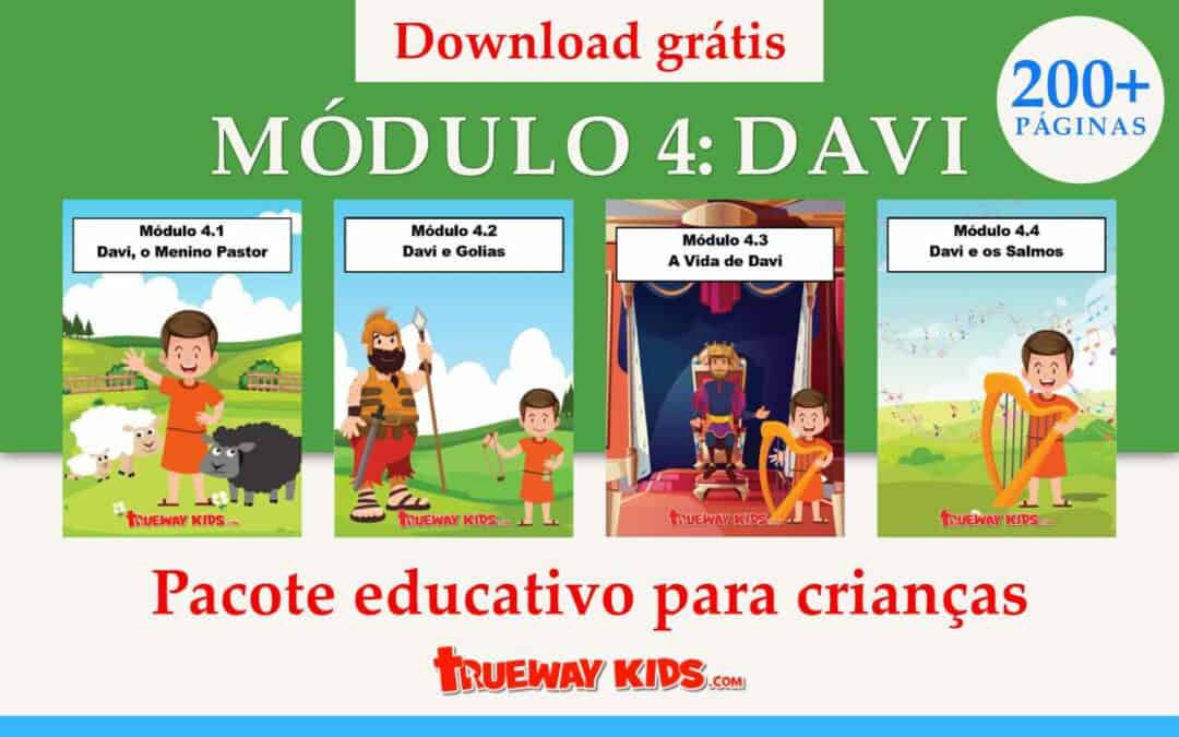 Explore o Módulo 4: A vida de David com nossos pacotes educacionais gratuitos para crianças. Envolva seu filho com histórias bíblicas, atividades STEAM e tarefas práticas que estimulam a criatividade, a alfabetização e o numeramento. Baixe Agora!