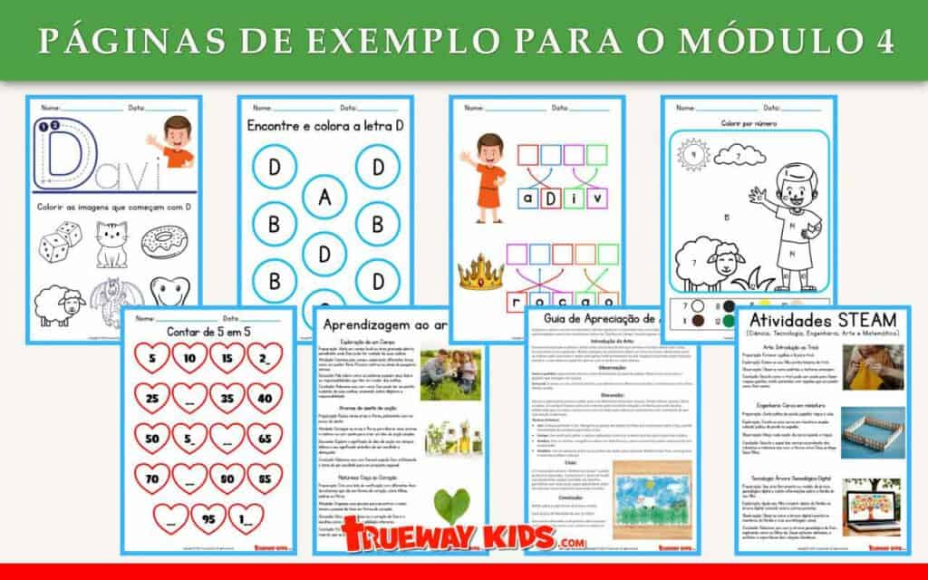 Explore o Módulo 4: A vida de David com nossos pacotes educacionais gratuitos para crianças. Envolva seu filho com histórias bíblicas, atividades STEAM e tarefas práticas que estimulam a criatividade, a alfabetização e o numeramento. Baixe Agora!