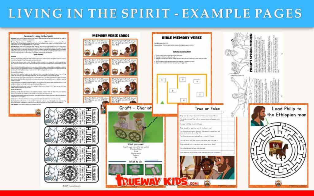 Teach your child about living in the Spirit by understanding how the Holy Spirit guides us, helps us understand Scripture, and leads us into all truth. - Printable Bible lesson for kids