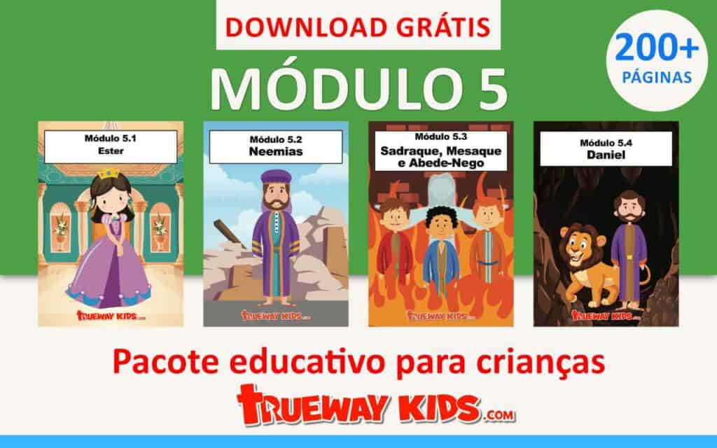Explore nosso módulo educacional gratuito, "Heróis do Exílio", apresentando Ester, Neemias, Sadraque, Mesaque, Abednego e Daniel. Envolva seus filhos com histórias da Bíblia, planilhas interativas, atividades STEAM e projetos práticos que ensinam lições valiosas sobre bravura, fé e liderança. Baixe agora gratuitamente!
