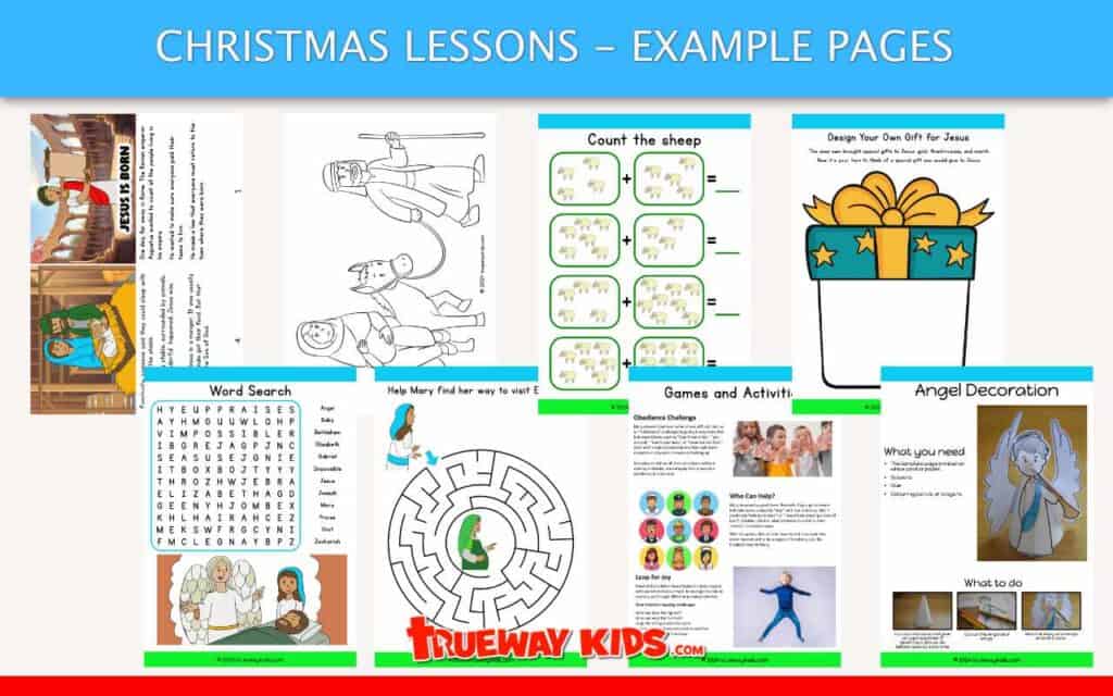 Preview engaging worksheets, crafts, and activities from our free 5-part Christmas Bible lesson pack. Perfect for teaching kids aged 5–10 about the story of Jesus’ birth.