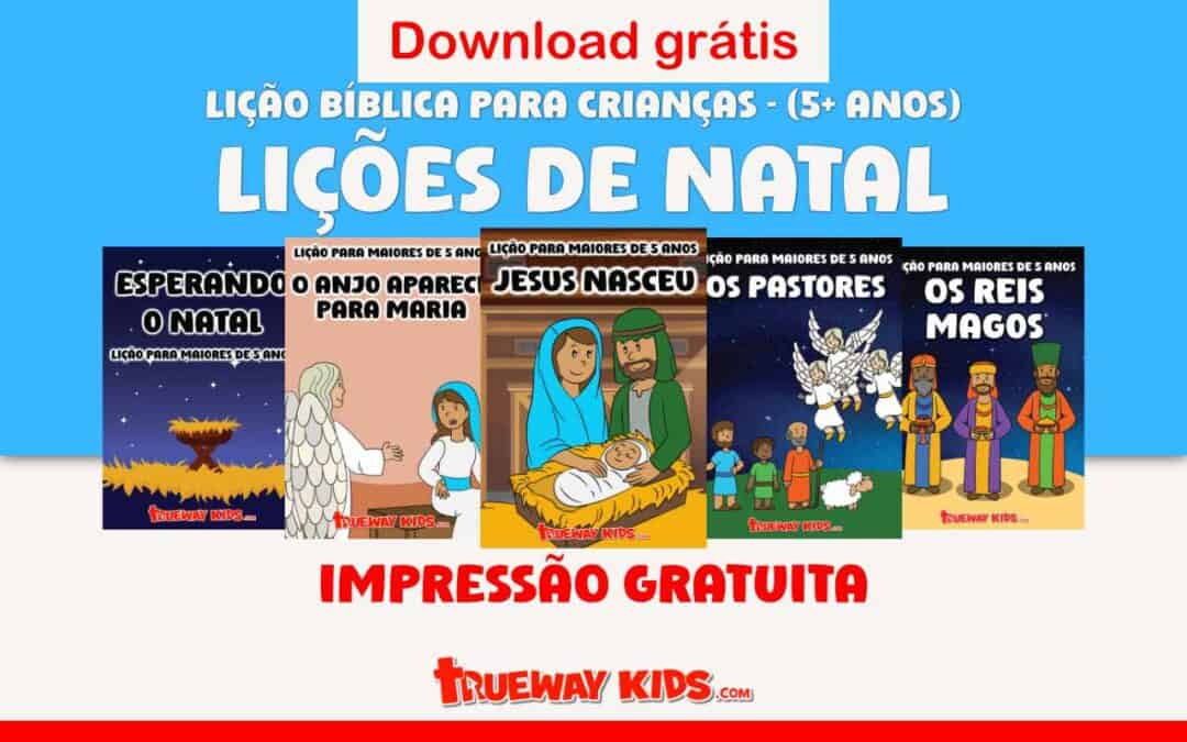 Explore nossa série gratuita de lições bíblicas de Natal em 5 partes para crianças. Inclui temas como o nascimento de Jesus, os Reis Magos e os Pastores, com histórias, trabalhos manuais e atividades para idades de 5 a 10 anos.