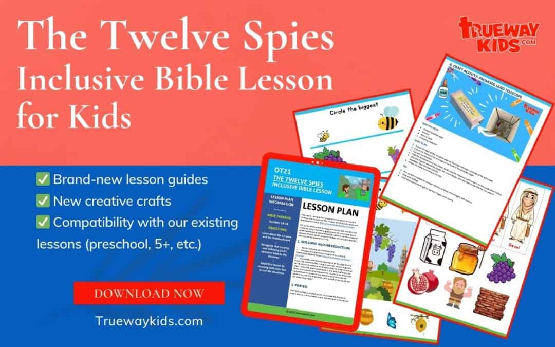 Download a free, inclusive Bible lesson based on the story of the Twelve Spies (Numbers 13–14). Perfect for mixed-ability groups, with crafts, games, visual aids, and age-appropriate activities for preschoolers and children 5+.