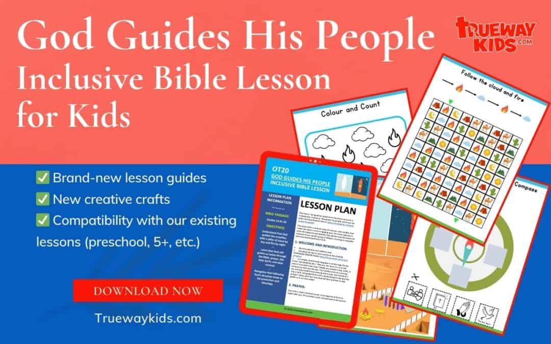 Free Bible lesson for kids on Exodus 13:21–22. Includes interactive activities, sensory-friendly crafts, and visual aids to support mixed-ability groups in learning how God guides His people.
