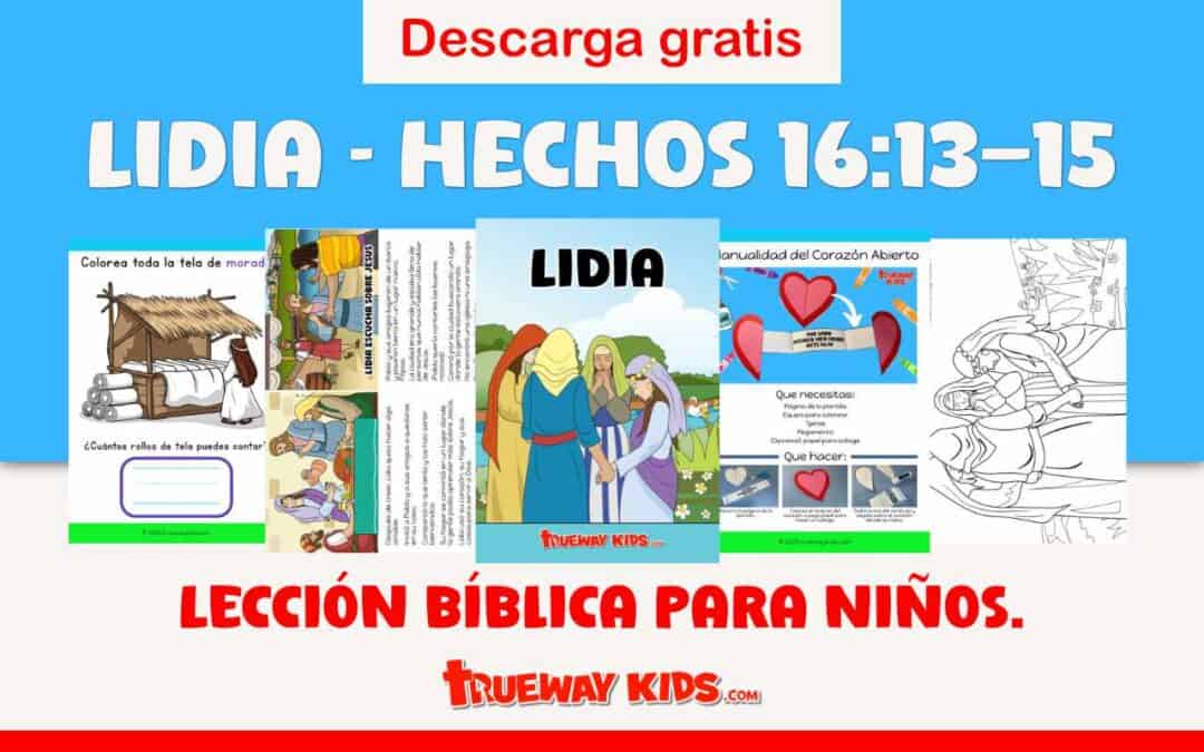 Lección bíblica gratuita sobre Lidia con manualidades, páginas para colorear y actividades para niños