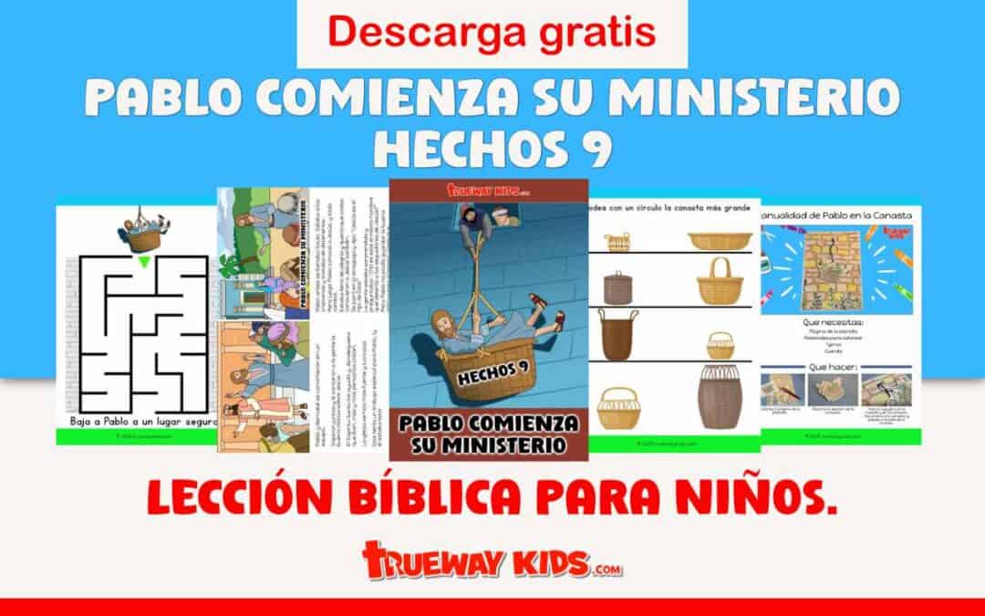Descarga gratis esta lección bíblica para niños basada en Hechos 9. Incluye páginas para colorear, juegos, laberintos y manualidades como “Pablo en la canasta”. Disponible en TruewayKids