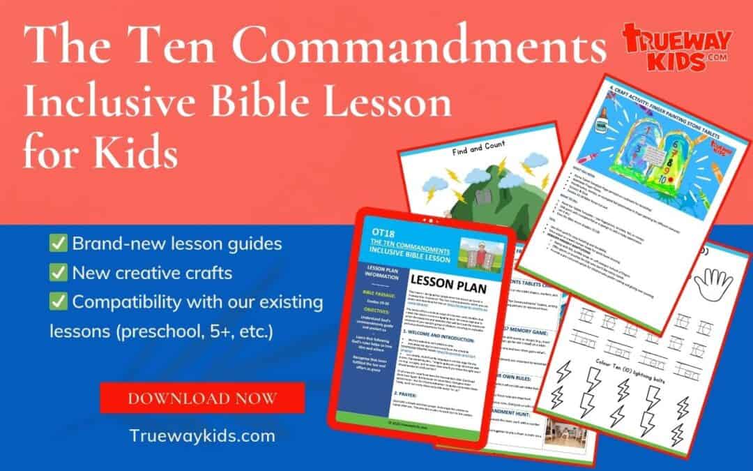 Download a free, inclusive Ten Commandments Bible lesson for kids from Trueway Kids! Includes crafts, interactive games, sensory-friendly ideas, and preschool-friendly worksheets—perfect for church, homeschool, or family devotion time.