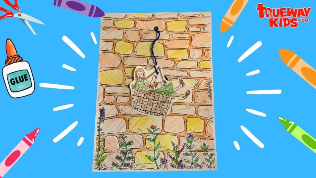 Create a fun and interactive “Paul in the Basket” craft with your kids! Based on Acts 9, this free printable template includes coloring, cutting, and assembly. Download now at TruewayKids