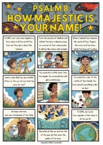 How Majestic Is Your Name! Psalm 8 - comic page for kids. WORDS direct from Bible