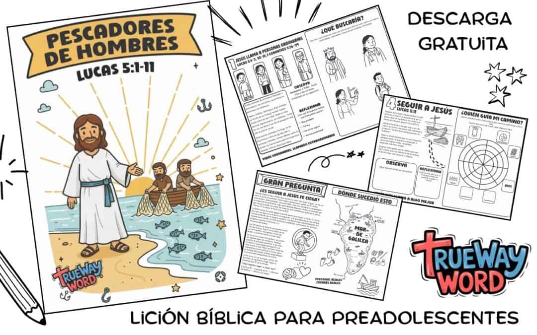 Lección bíblica gratuita para imprimir sobre Lucas 5:1–11. Enseña cómo Jesús llama a personas ordinarias a seguirle.