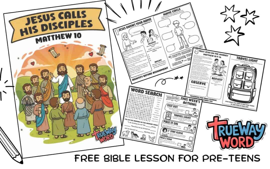This free printable preteen Bible lesson teaches Matthew 10 where Jesus calls the twelve disciples and sends them out. Includes worksheets, discussion questions, and activities for Sunday school, homeschool, and family devotions.