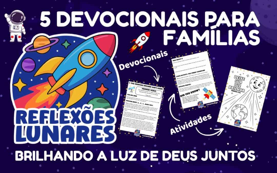 Torne os momentos devocionais em família divertidos e significativos com Reflexões Lunares — um estudo bíblico gratuito em 5 partes com tema espacial para crianças. Inclui atividades, perguntas para discussão e páginas de colorir com versículos para ajudar sua família a crescer na fé juntos.
