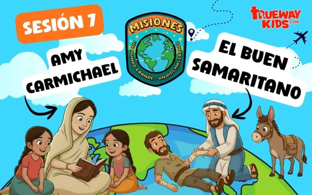 Lección gratuita de misiones para niños sobre Amy Carmichael y el Buen Samaritano. Incluye videos, librito ilustrado para imprimir, actividades, manualidades, hojas de trabajo y recursos completos para escuela dominical y educación en casa.