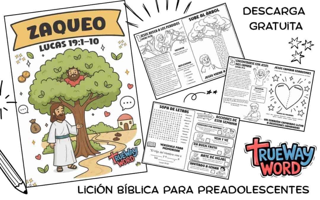 Lección bíblica gratuita para imprimir sobre Lucas 19:1–10. Ayuda a los preadolescentes a descubrir que Jesús los conoce personalmente, busca a los perdidos, transforma corazones y ofrece salvación por gracia.