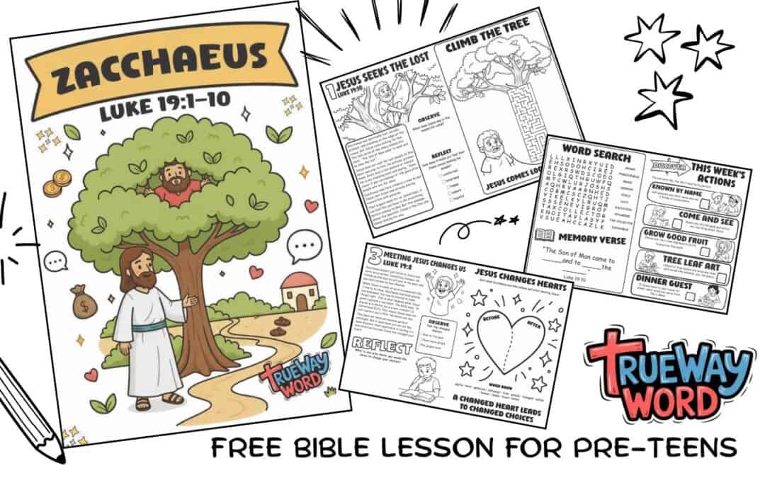 Free printable Bible lesson for preteens on Luke 19:1–10. Help children discover that Jesus knows them personally, seeks the lost, changes hearts, and offers salvation through grace.