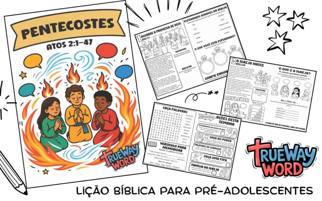 Lição bíblica gratuita sobre Pentecostes em Atos 2:1–47. Explore o Espírito Santo, as promessas de Deus, a Igreja e o poder para a missão.
