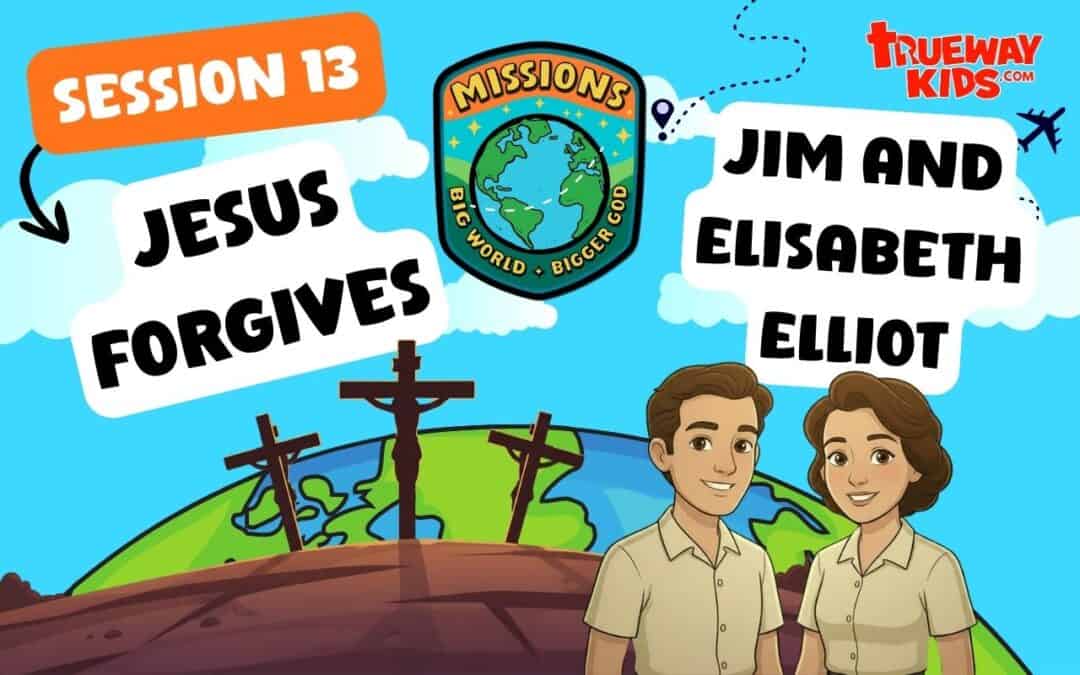 Free kids missions lesson about Jesus’ forgiveness and Jim and Elisabeth Elliot, with printable stories, videos, games, crafts, and worksheets.
